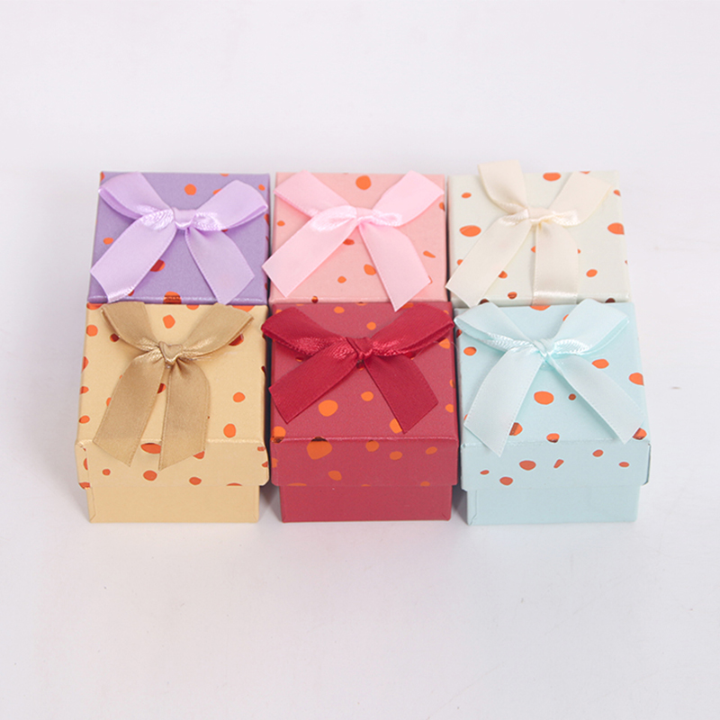 A-7 Rectangular Polka Dot Small Jewelry Gift Box with Bow Ribbon A-7 Rectangular Polka Dot Small Jewelry Gift Box with Bow Ribbon