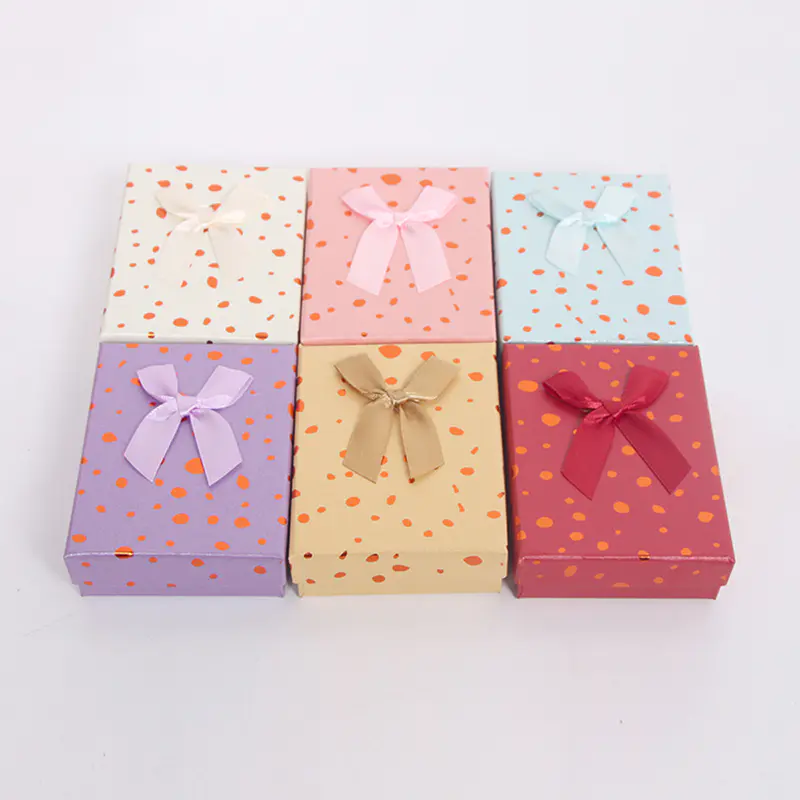 A-7 Rectangular Polka Dot Small Jewelry Gift Box with Bow Ribbon A-7 Rectangular Polka Dot Small Jewelry Gift Box with Bow Ribbon