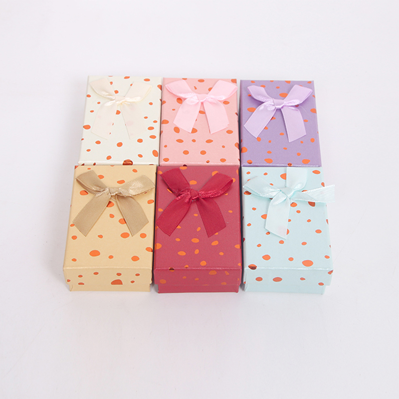 A-7 Rectangular Polka Dot Small Jewelry Gift Box with Bow Ribbon A-7 Rectangular Polka Dot Small Jewelry Gift Box with Bow Ribbon