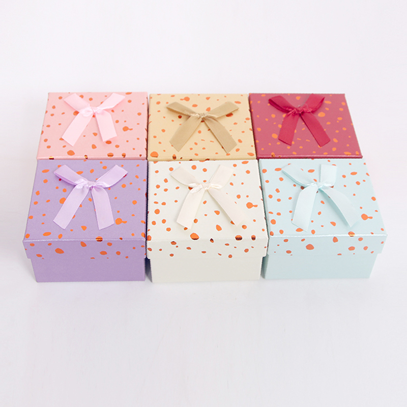 A-7 Rectangular Polka Dot Small Jewelry Gift Box with Bow Ribbon A-7 Rectangular Polka Dot Small Jewelry Gift Box with Bow Ribbon